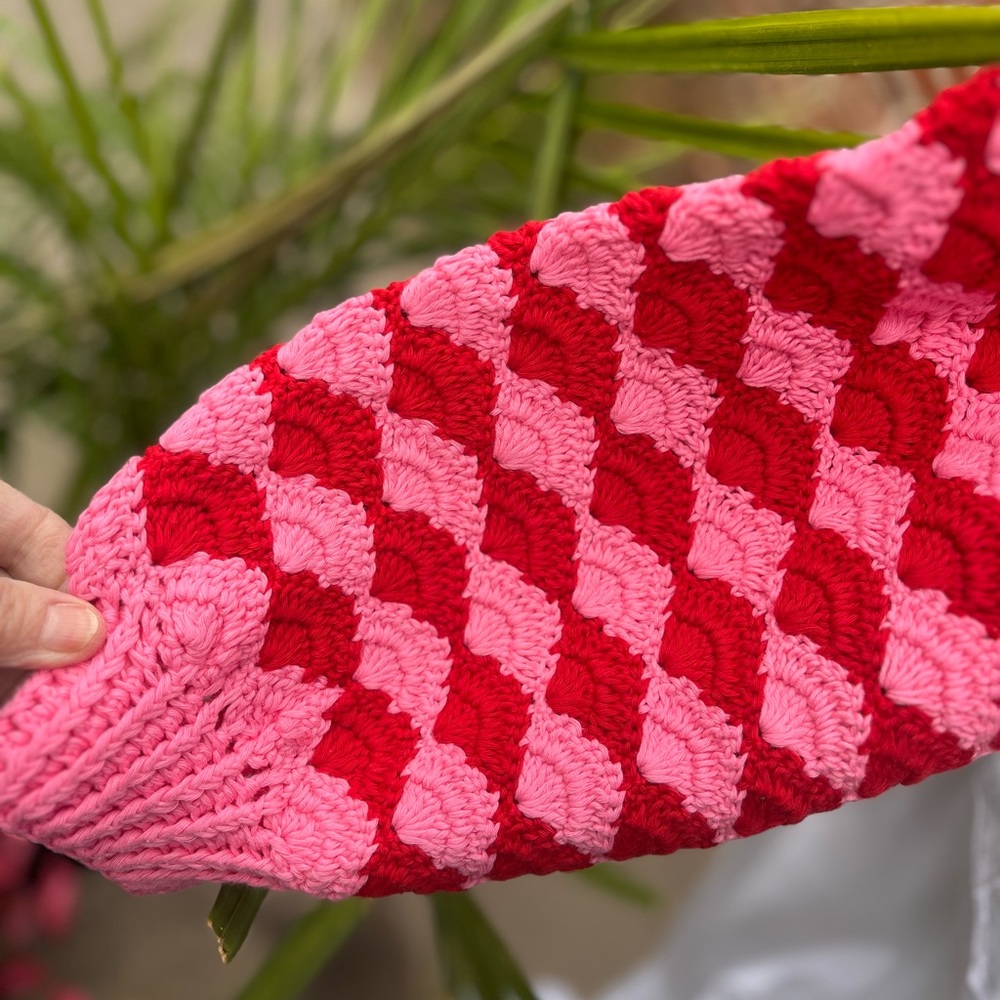 FARM Rio 🍃 HTF ✨ Fan Stitch Belted Crochet Cardigan, Red + Pink, Size Large, NEW - Picture 13 of 14